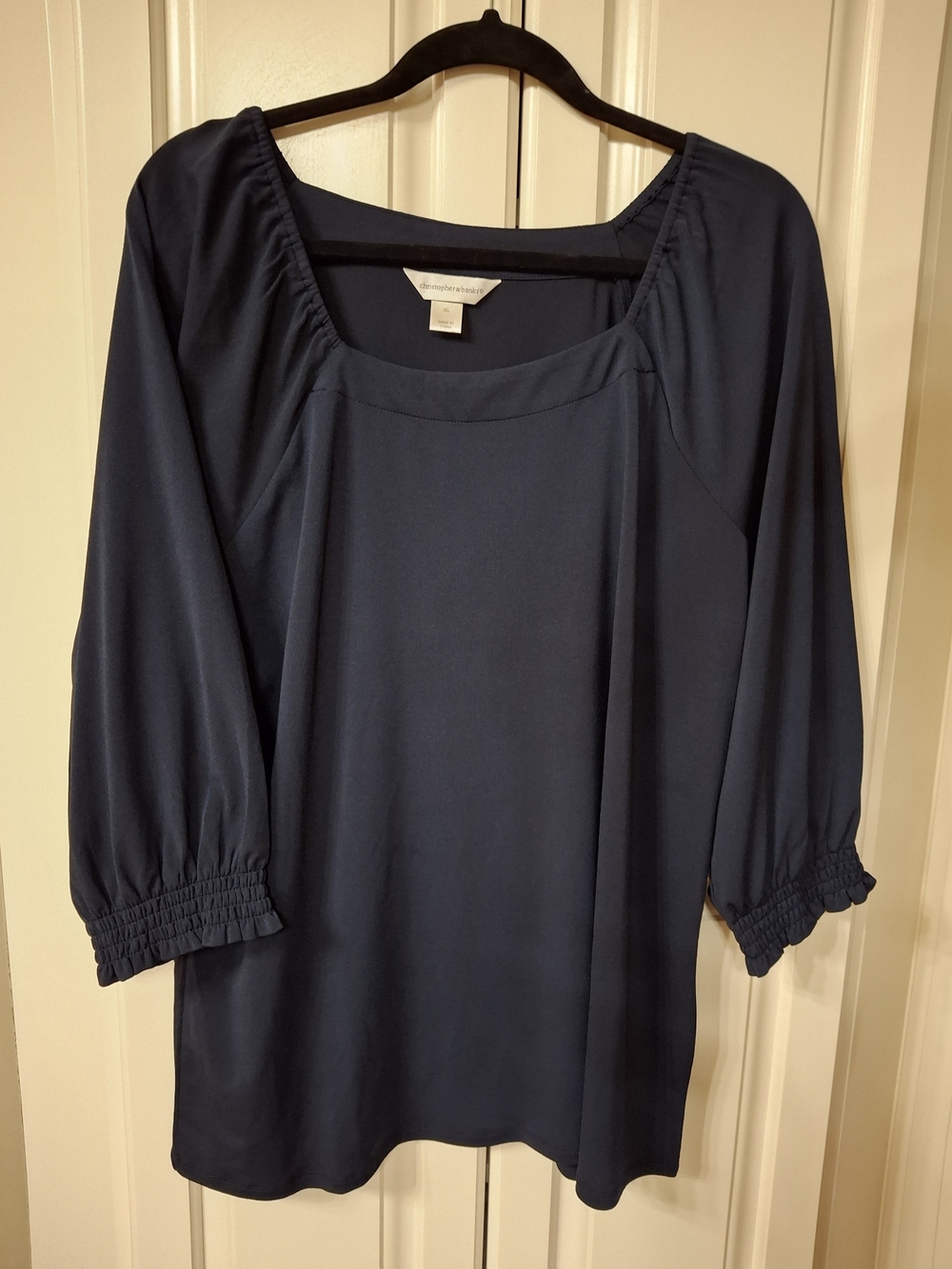 Christopher & Banks Navy Square-Neck Peasant Blouse 1x